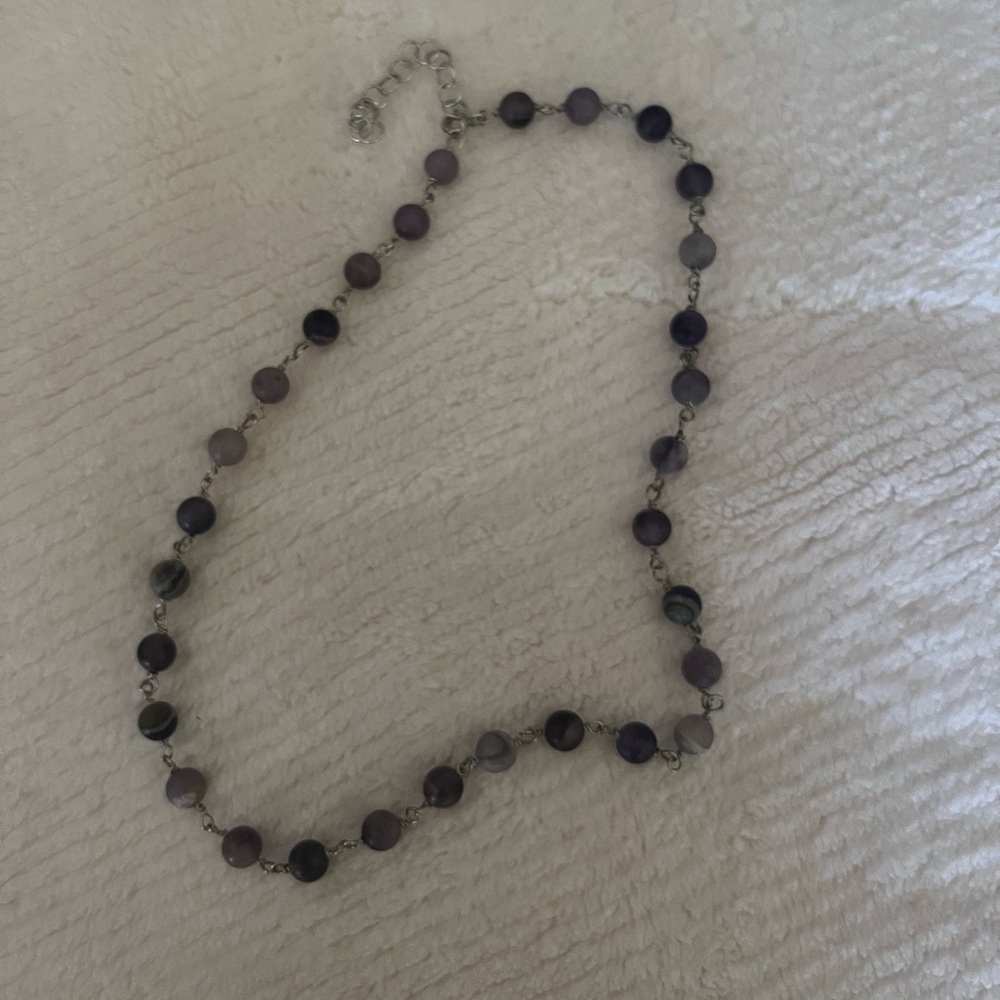 Semi Precious Beaded Amethyst Choker Sterling Necklace - Picture 3 of 5